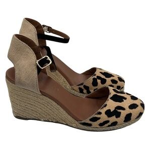 Aldo Tan Leather Cheetah Print Wedge Espadrille Heels Size 6 Women’s